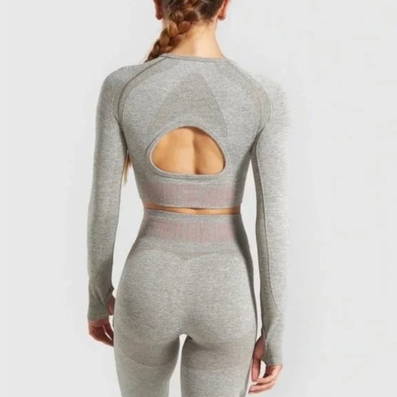 Gymshark Flex Long Sleeve Crop top Khaki - Picture 3 of 7